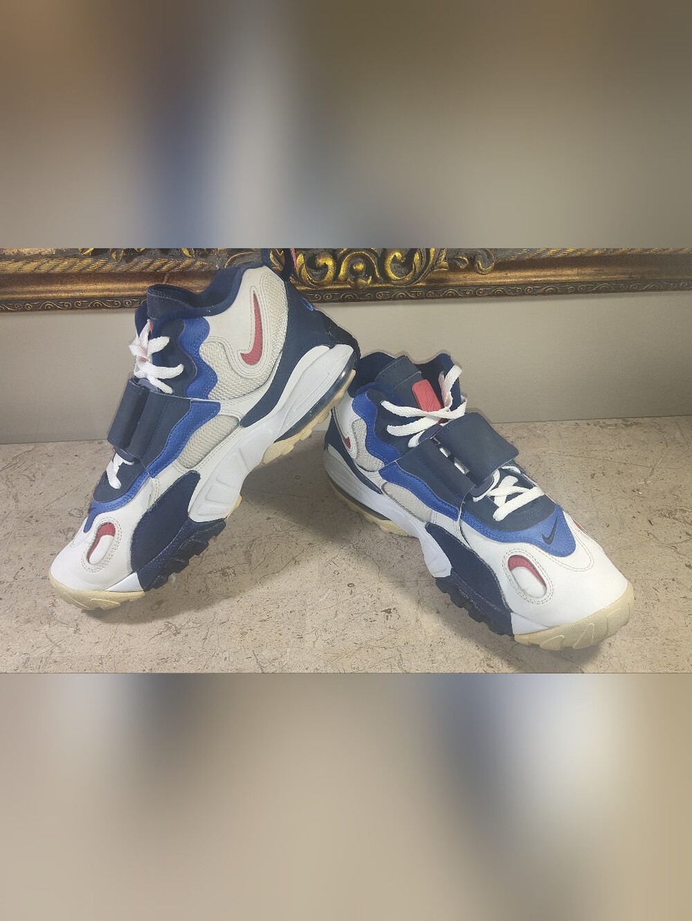Nike Air Max Speed Turf Giant White Athletic Sneakers with Red Accent